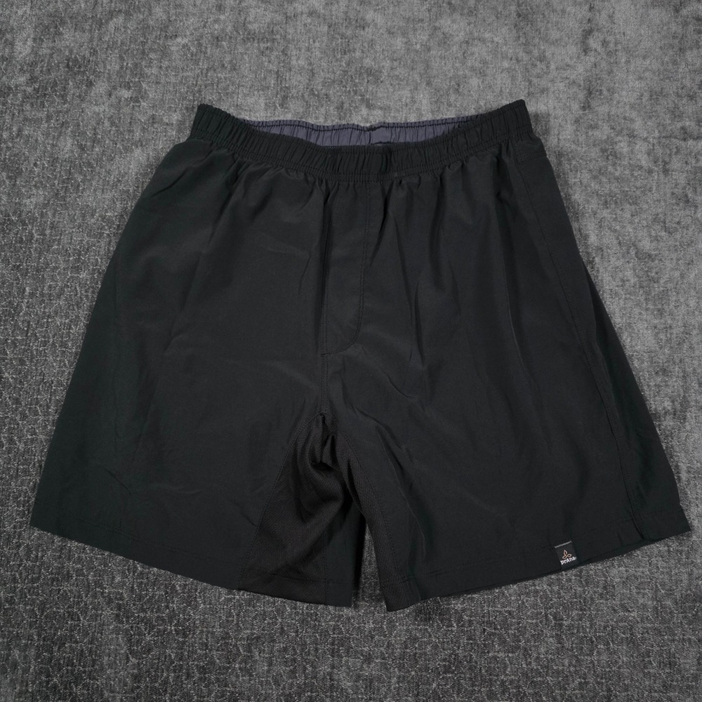 Prana Mens Black Active Hiking Yoga Shorts Size S Elastic Waist Zip Pocket
